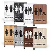 6X9PU-H - MitUSA ADA Marble & Wood Grain Signs Restroom<BR>Handicap 6" x 9"