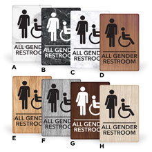 6X9PAG - MitUSA ADA Marble & Wood Grain Signs All Gender 6" x 9"