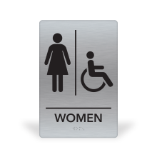 6X9WHBS - MitUSA ADA Compliant<BR> Brushed Silver Woman Handicap 6" X 9" x 3/16"